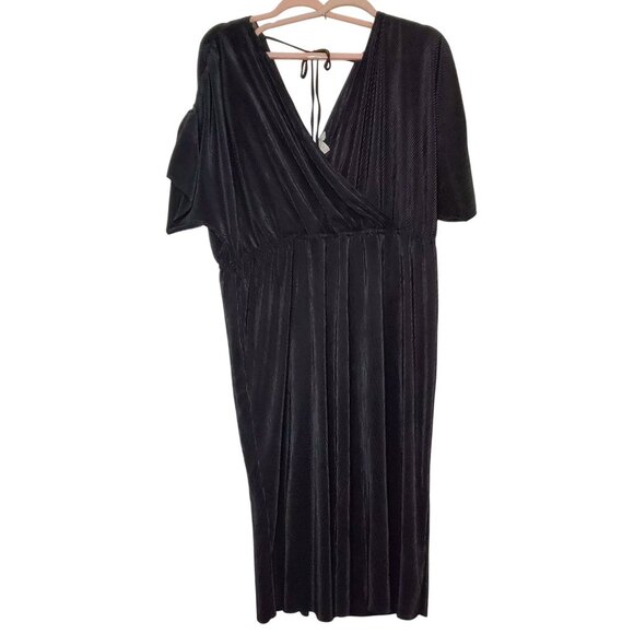 Nine.Eight New York Black Pleated Maxi Dress 3X V-Neck With Tie Closure Womens - Picture 2 of 8